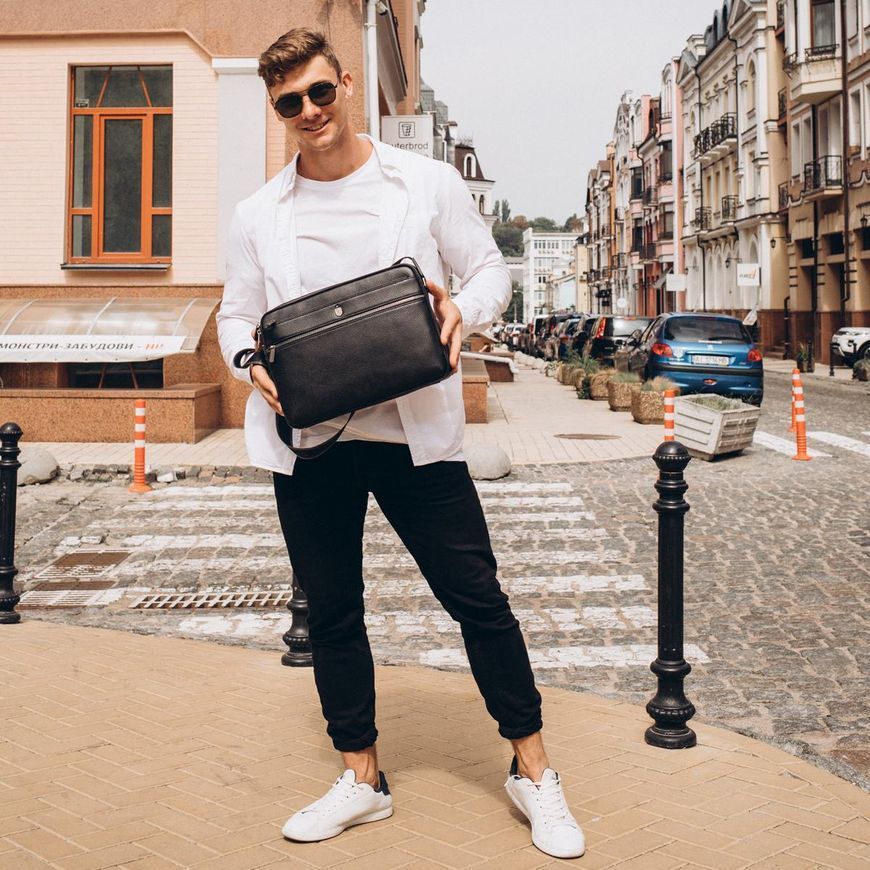 Мужская средняя кожаная черная сумка через плечо мессенджер Royal Bag RB2970051 RB2970051 фото