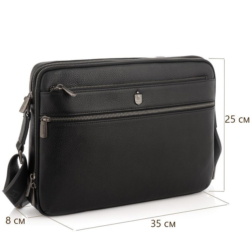 Мужская средняя кожаная черная сумка через плечо мессенджер Royal Bag RB2970051 RB2970051 фото