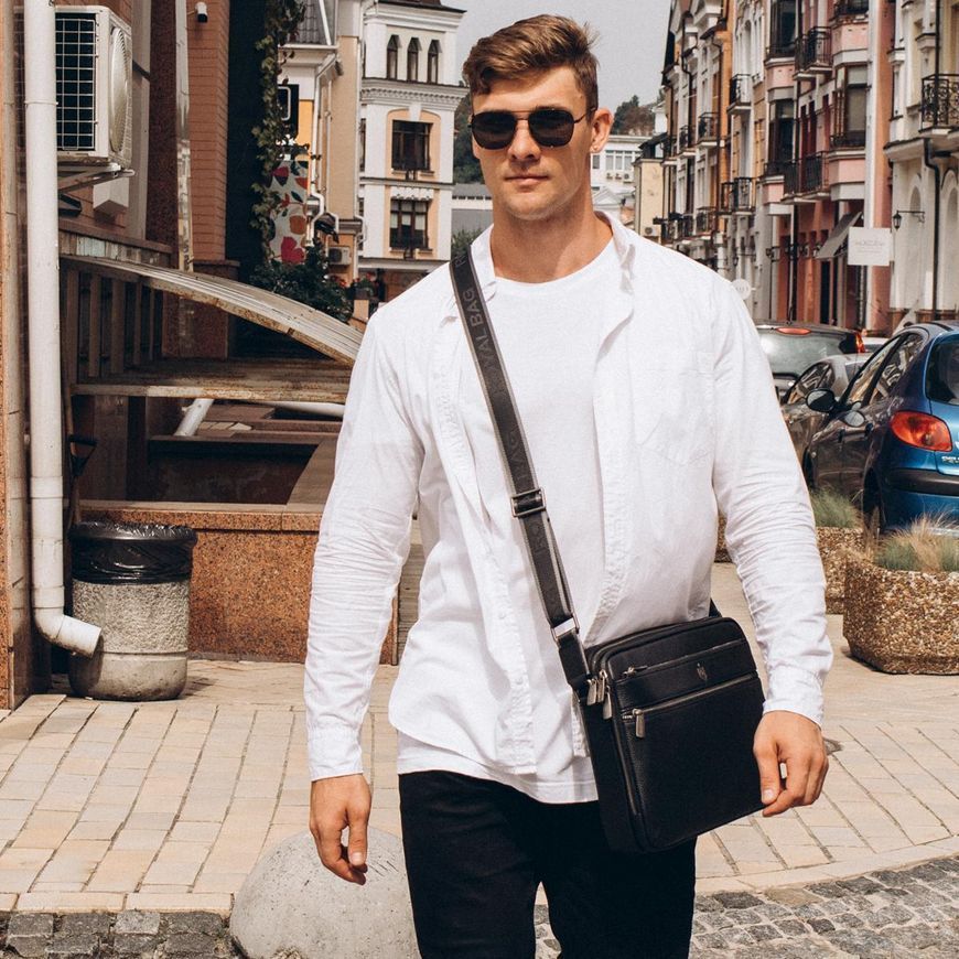 Мужская средняя кожаная черная сумка через плечо мессенджер Royal Bag RB2970051 RB2970051 фото