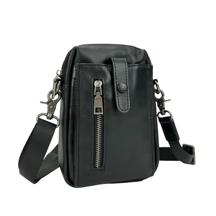 Мужская сумка кожаная через плечо мессенджер Tiding Bag 1633A Черная 1633A фото
