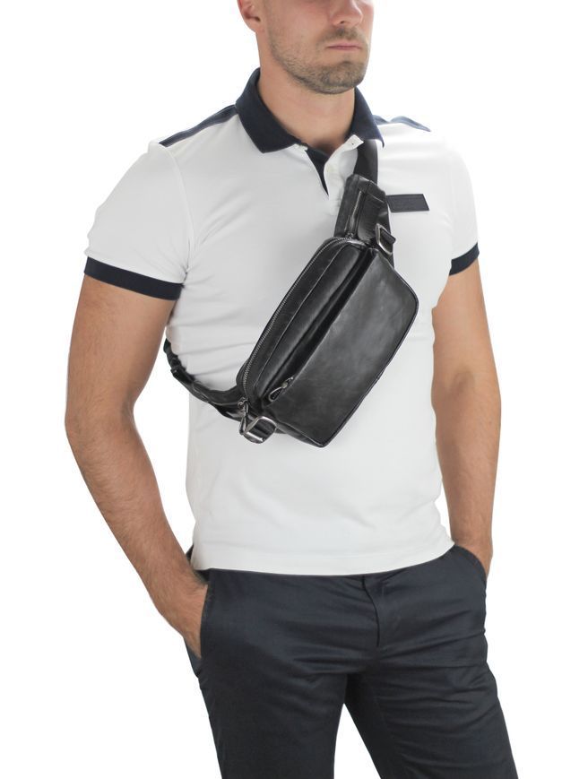 Сумка на пояс з натуральної шкіри чорна Tiding Bag 1001A 1001A фото