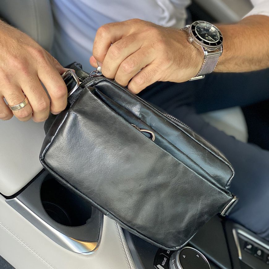 Сумка на пояс з натуральної шкіри чорна Tiding Bag 1001A 1001A фото
