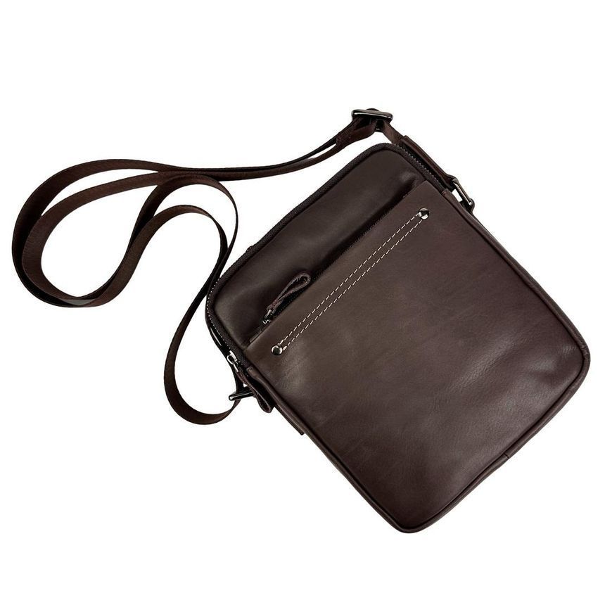 Чоловіча шкіряна сумка-месенджер через плече Tiding Bag 8713C Коричнева 8713C фото
